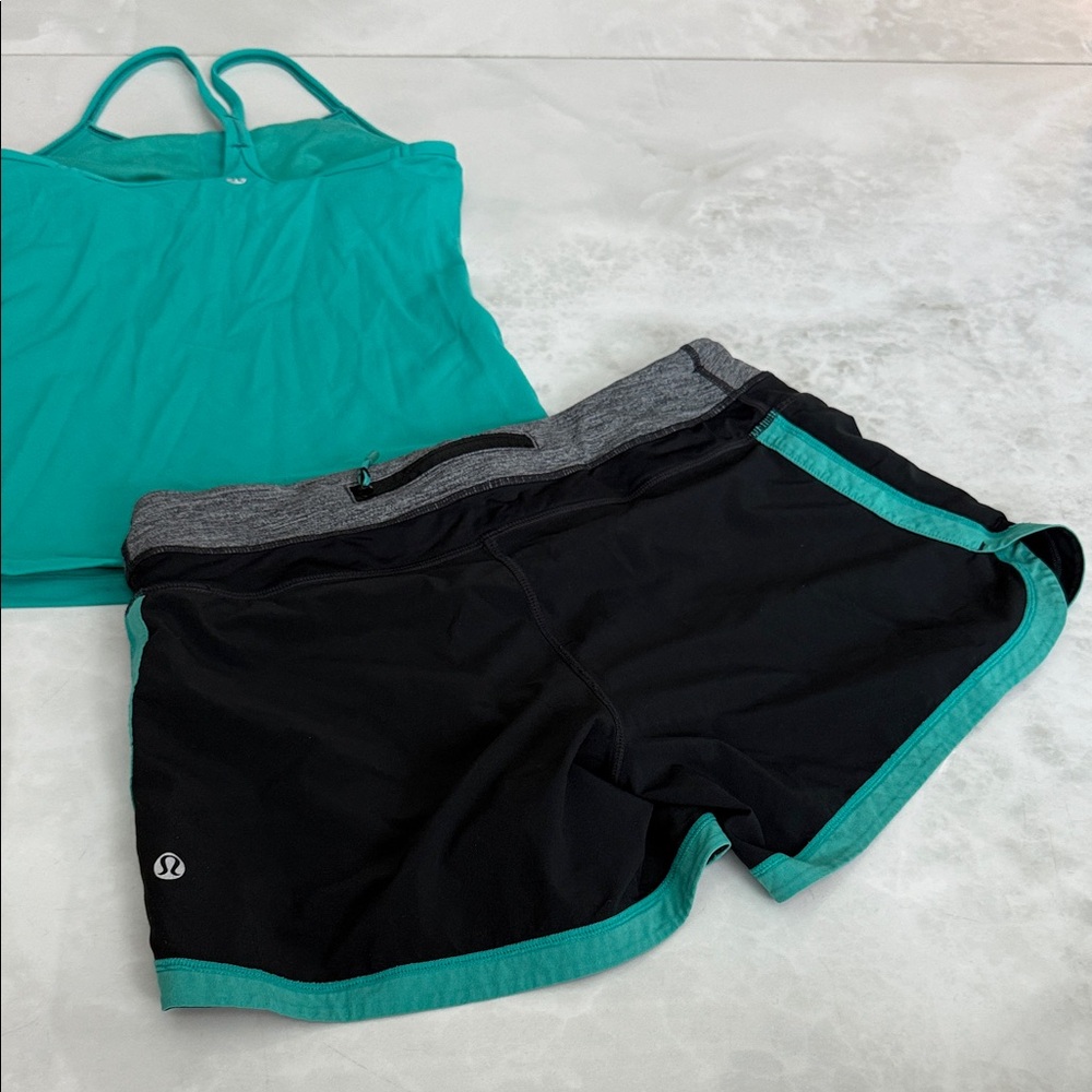 lululemon athletica Black and Teal Athletic Shorts
